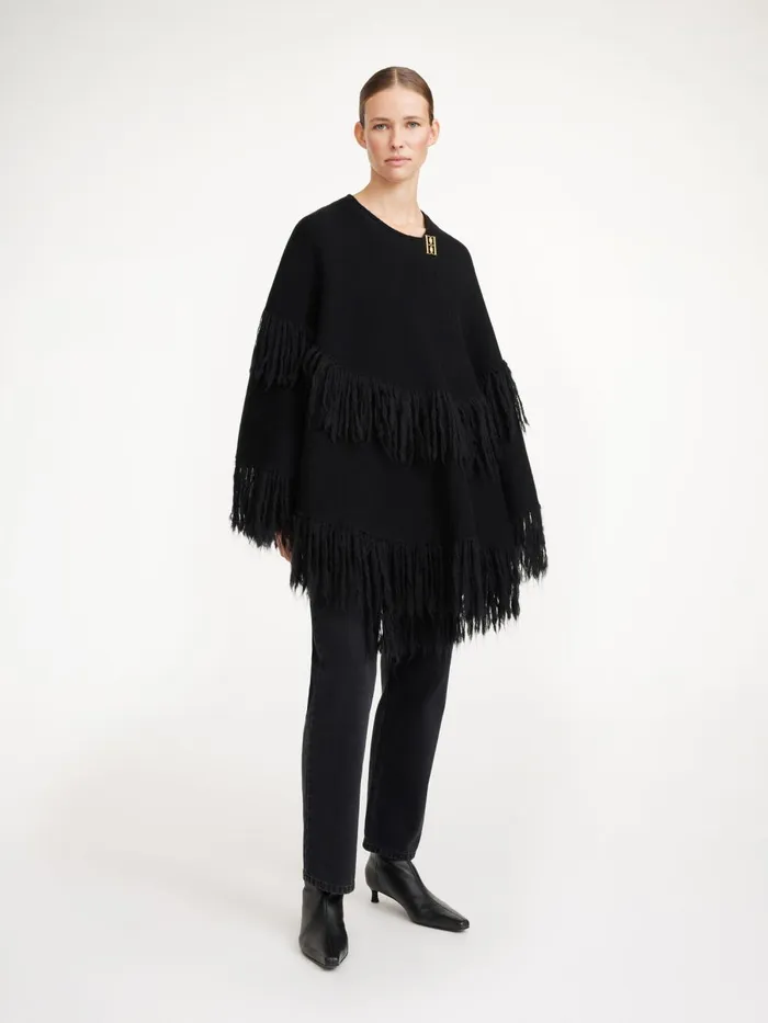 Dixi Wool Poncho Black Women By Malene Birger Coats and Jackets