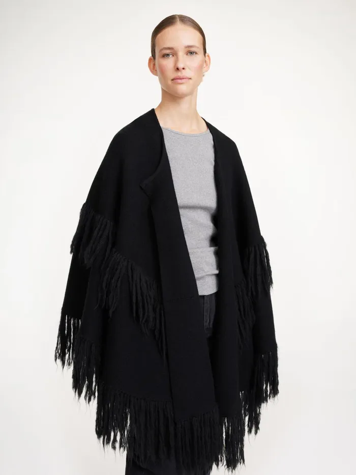 Dixi Wool Poncho Black Women By Malene Birger Coats and Jackets