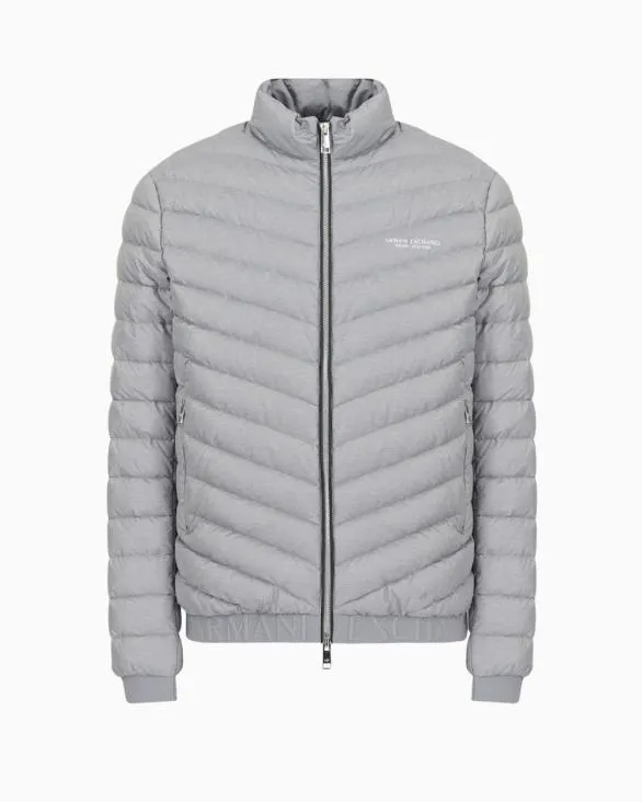 Doublefaced Padded Jacket With Zip Grey Men Armani Outerwear