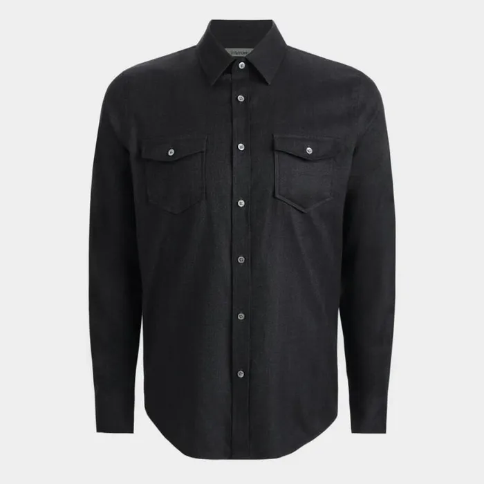 Dress Shirts Men GFORE HERRINGBONE BRUSHED DRESS SHIRT Charcoal Heather Grey