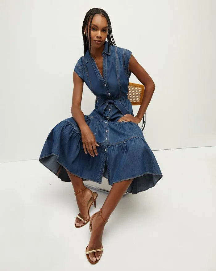 Dresses Shop Veronica Beard Arnetta Denim Dress Cornflower