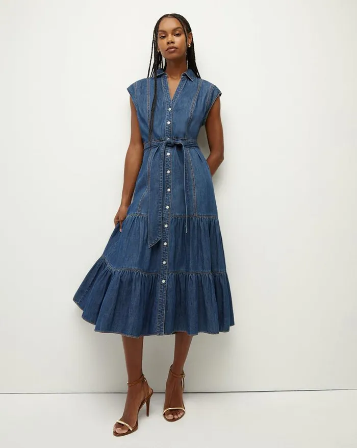 Dresses Shop Veronica Beard Arnetta Denim Dress Cornflower