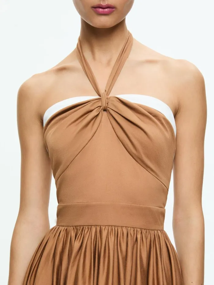 Dresses Women Alice Olivia BEATRIX SWEETHEART TIE NECK DRESS Tanvanilla