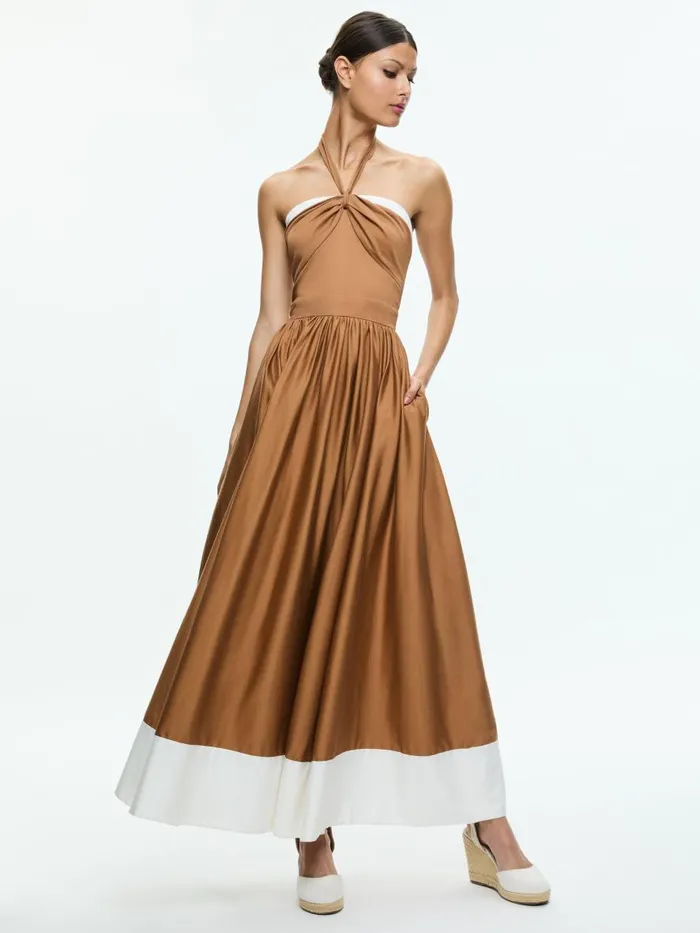 Dresses Women Alice Olivia BEATRIX SWEETHEART TIE NECK DRESS Tanvanilla