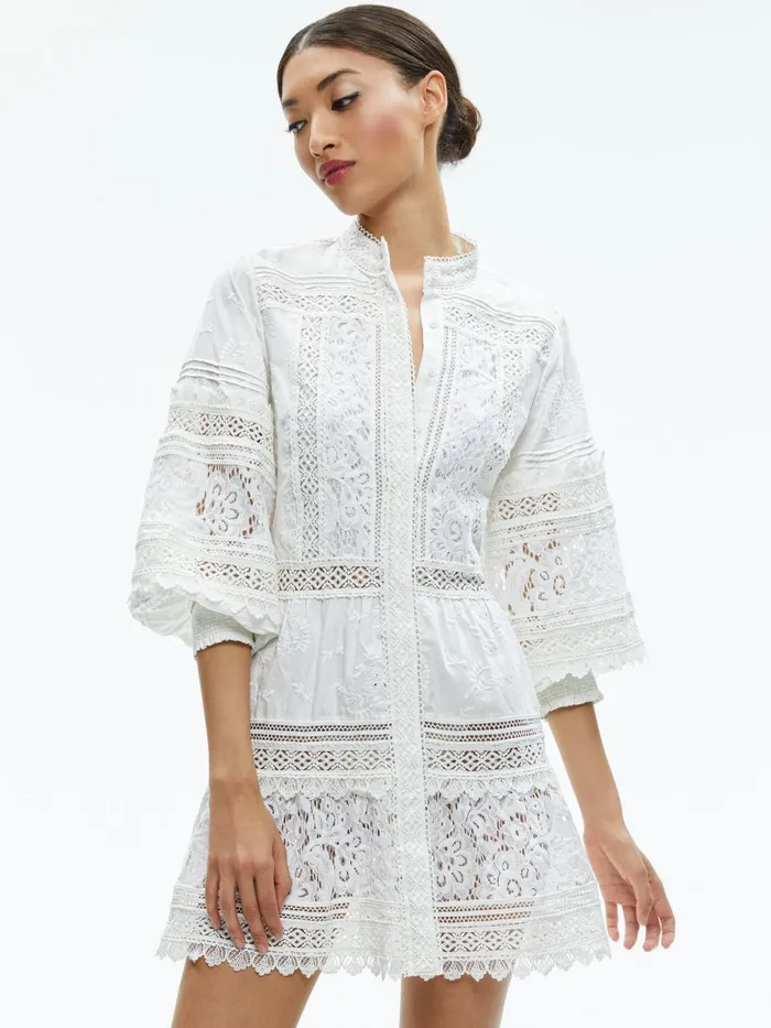 Dresses Women Alice Olivia CAILIN TUNIC TIERED MINI DRESS Off White