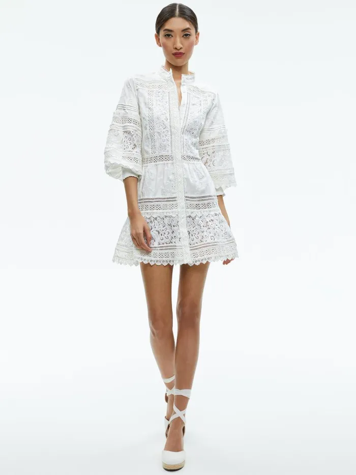 Dresses Women Alice Olivia CAILIN TUNIC TIERED MINI DRESS Off White