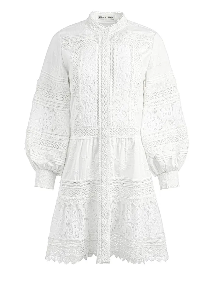 Dresses Women Alice Olivia CAILIN TUNIC TIERED MINI DRESS Off White