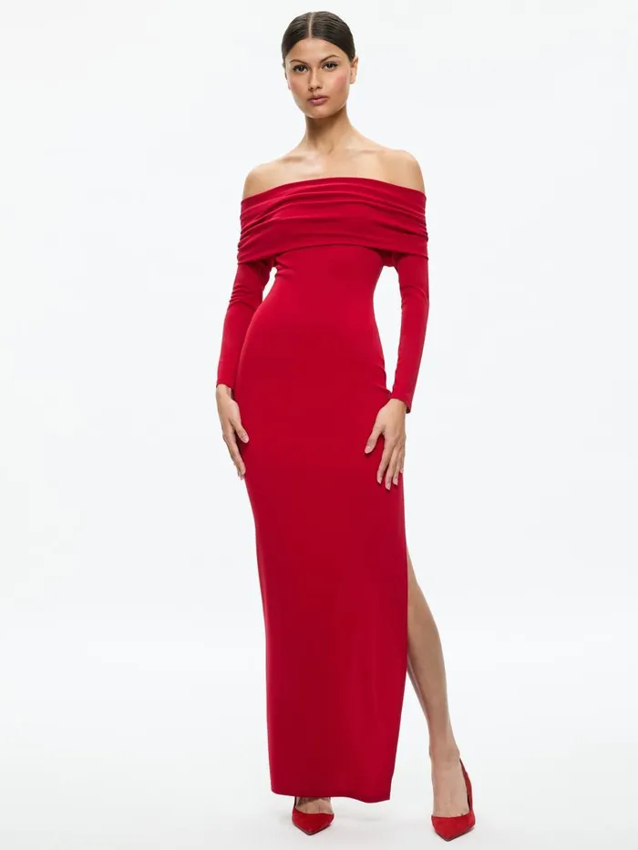 Dresses Women Alice Olivia CORETTA OFF THE SHOULDER DRESS Bright Ruby