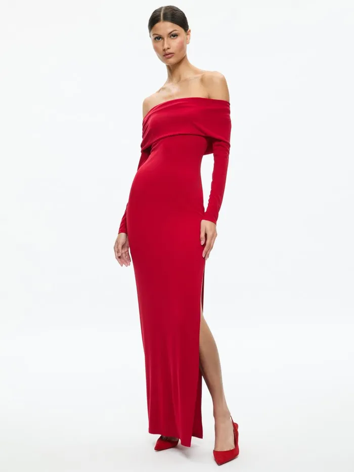 Dresses Women Alice Olivia CORETTA OFF THE SHOULDER DRESS Bright Ruby