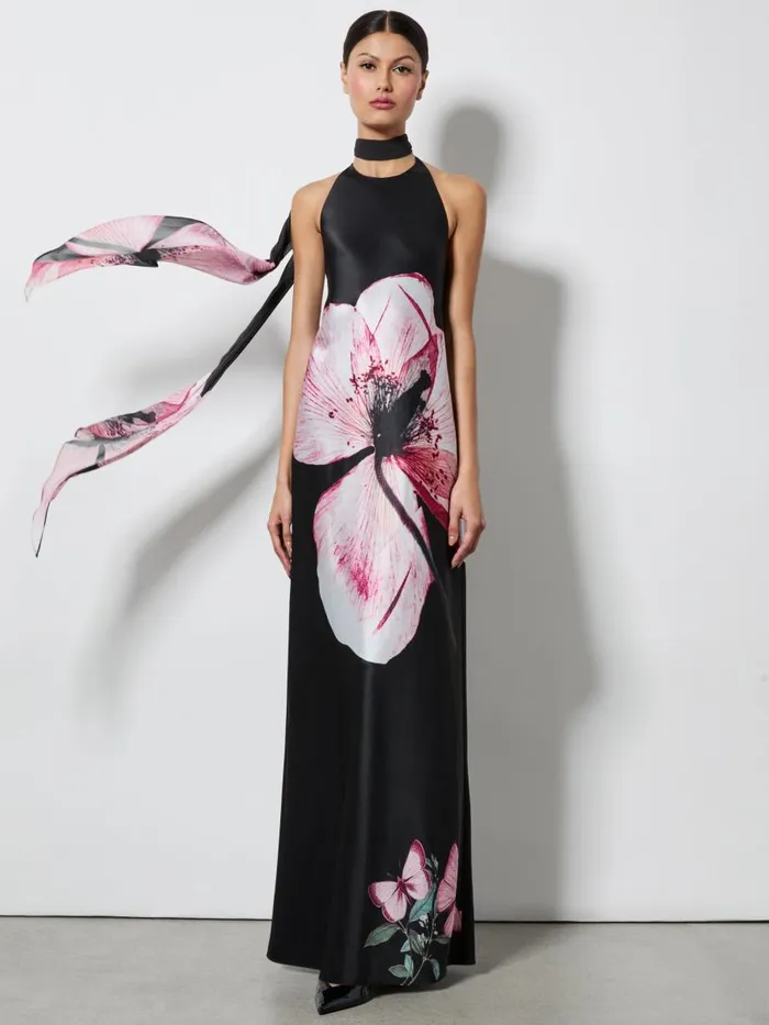 Dresses Women Alice Olivia MONTANA COWL STRAP BACK MAXI GOWN WITH SCARF Luna Floral Dresses Women Alice Olivia MONTANA COWL STRAP BACK MAXI GOWN WITH SCARF Luna Floral