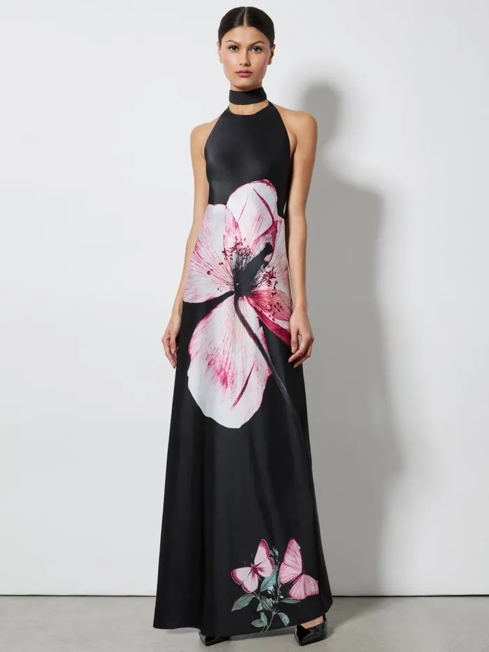 Dresses Women Alice Olivia MONTANA COWL STRAP BACK MAXI GOWN WITH SCARF Luna Floral