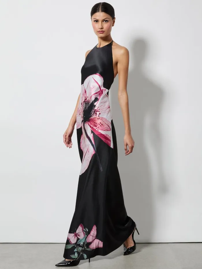 Dresses Women Alice Olivia MONTANA COWL STRAP BACK MAXI GOWN WITH SCARF Luna Floral