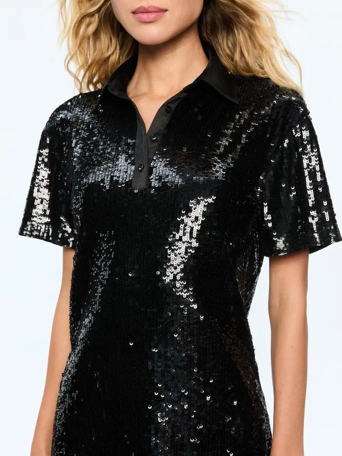 Dresses Women Alice Olivia TREVA SEQUIN BOXY OVERSIZED POLO DRESS Black