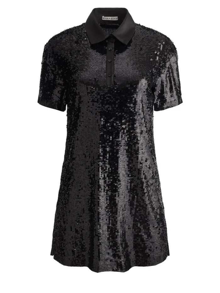 Dresses Women Alice Olivia TREVA SEQUIN BOXY OVERSIZED POLO DRESS Black