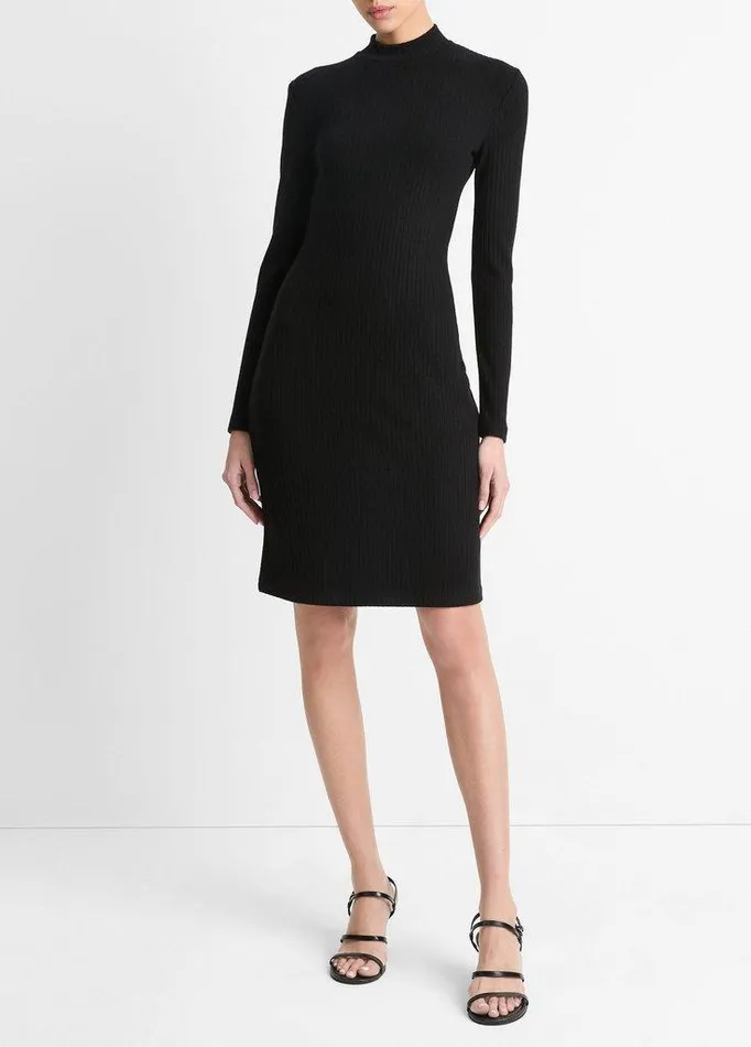 Dresses Women Vince Ribbed LongSleeve Short Dress Black