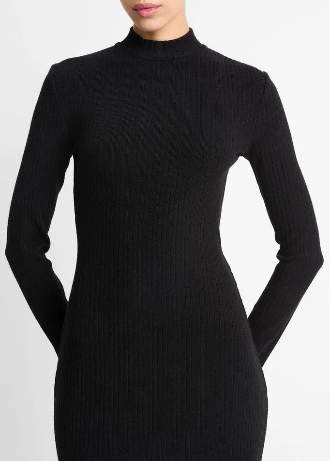 Dresses Women Vince Ribbed LongSleeve Short Dress Black Dresses Women Vince Ribbed LongSleeve Short Dress Black