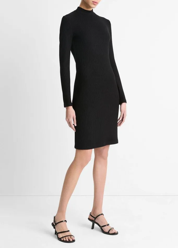 Dresses Women Vince Ribbed LongSleeve Short Dress Black Dresses Women Vince Ribbed LongSleeve Short Dress Black