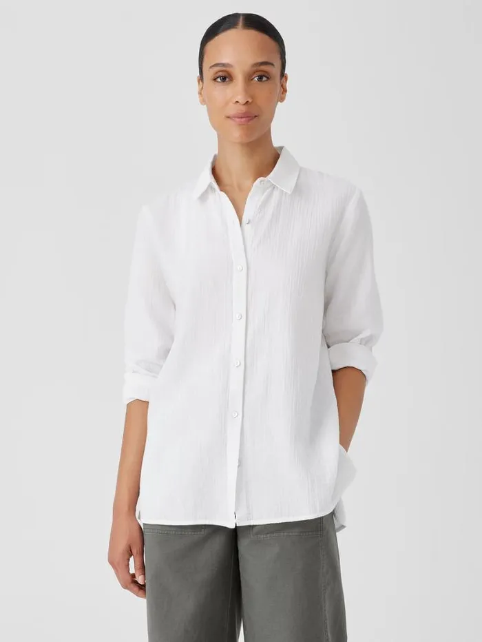 Eileen Fisher Tops and Tees Organic Cotton Ripple Classic Collar Shirt White 8211 Shop Eileen Fisher Tops and Tees Organic Cotton Ripple Classic Collar Shirt White 8211 Shop