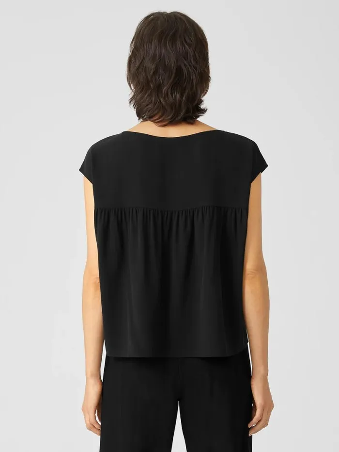 Eileen Fisher Tops and Tees Silk Georgette Crepe ShirredBack Top Black 8211 Shop