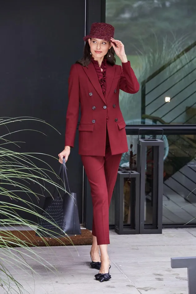 Elie Tahari 7 Button Blazer Bordeaux Women Jackets and Blazers