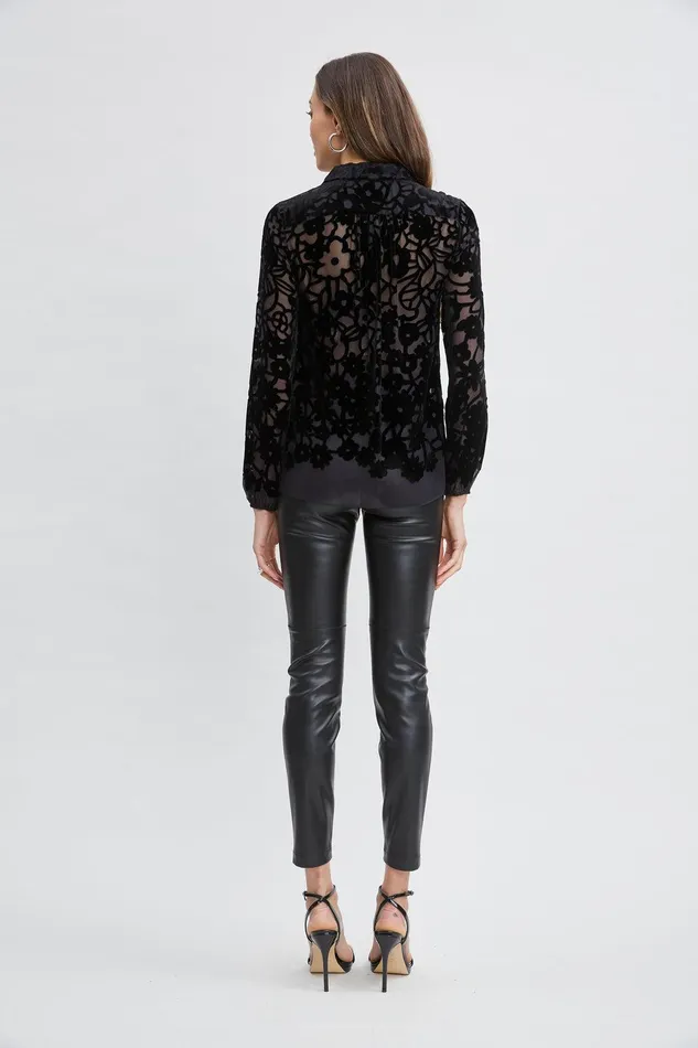 Elie Tahari Burnout Silk Velvet Burnout Shirt Black Women Tops