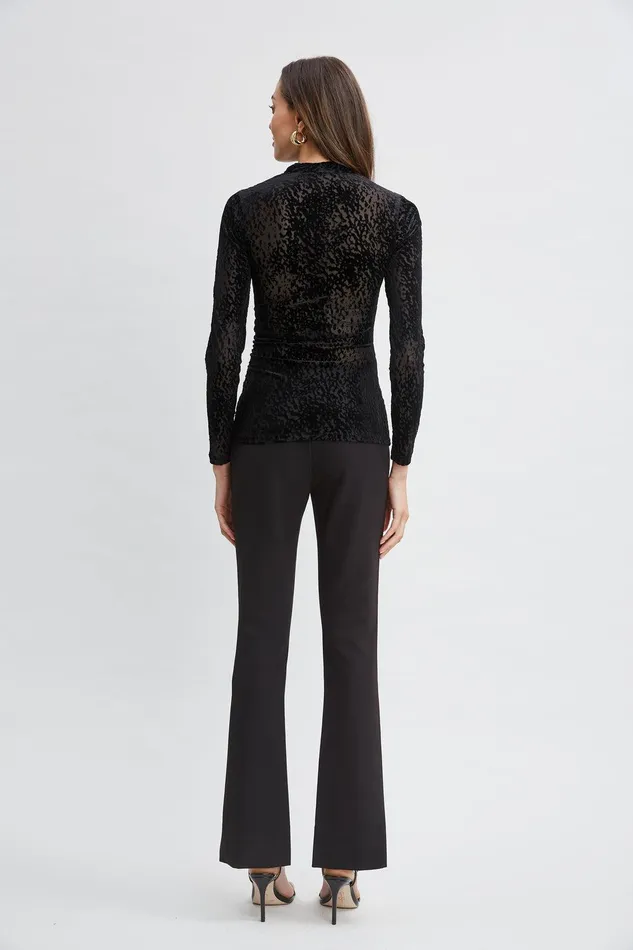 Elie Tahari Burnout Velvet Ruched Knit Black Women Tops
