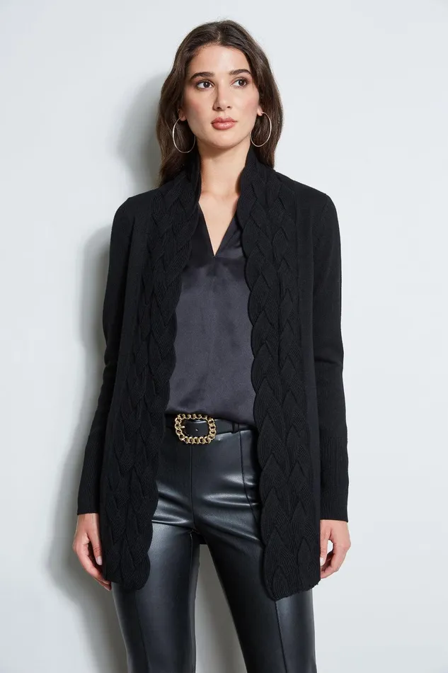 Elie Tahari Cable Cardigan Black Women Tops