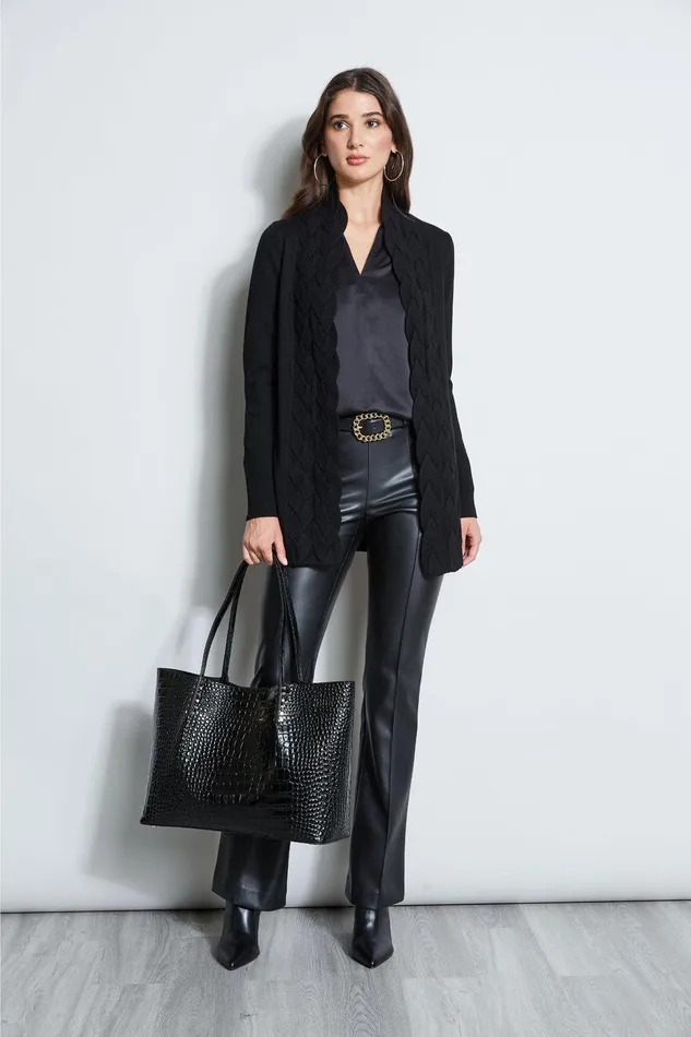 Elie Tahari Cable Cardigan Black Women Tops