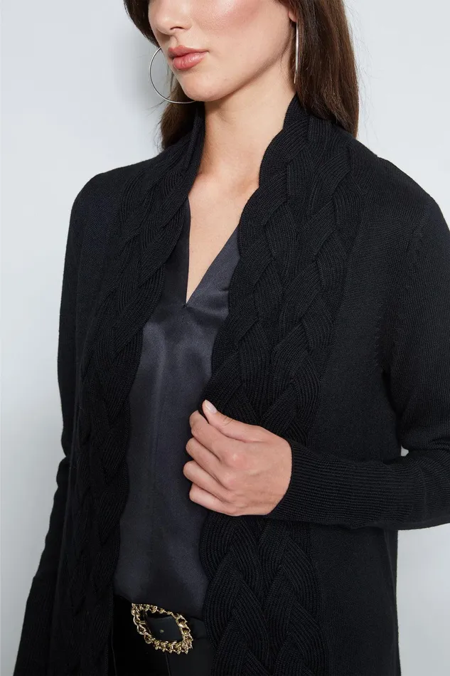 Elie Tahari Cable Cardigan Black Women Tops