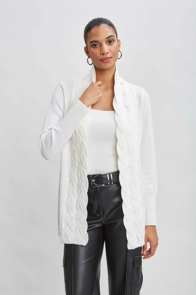 Elie Tahari Cable Cardigan Snow Women Tops