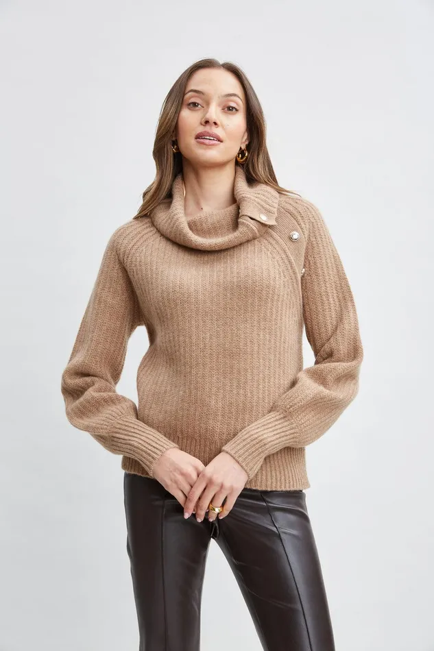 Elie Tahari Cashmere Button Sweater Saddle Women Tops