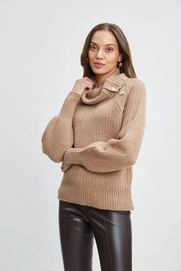 Elie Tahari Cashmere Button Sweater Saddle Women Tops