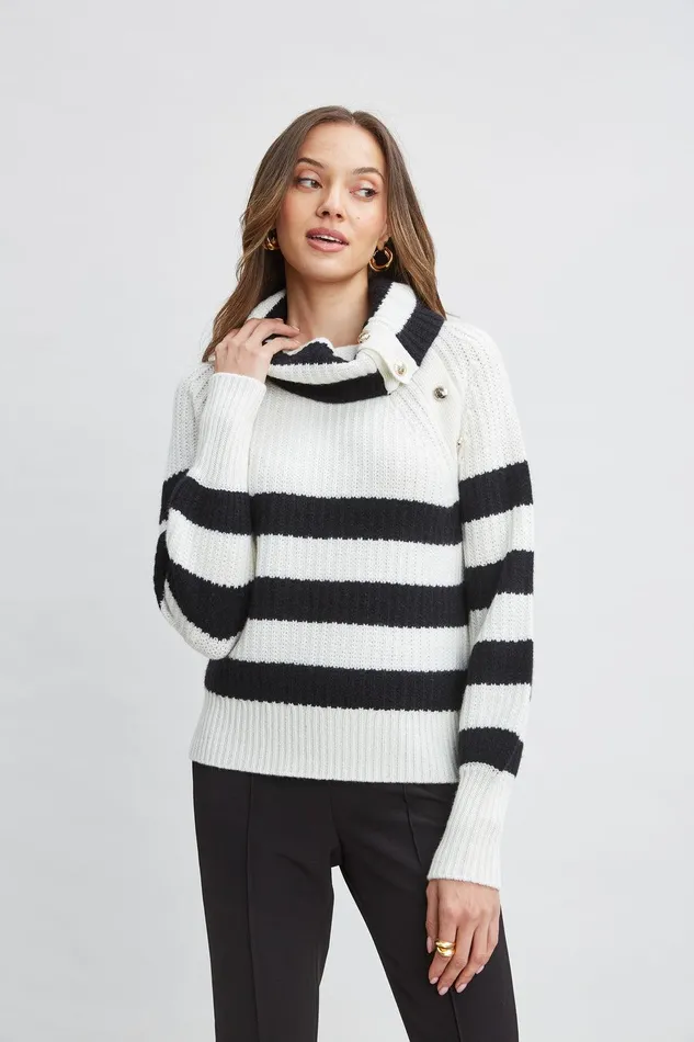 Elie Tahari Cashmere Stripe Sweater Sky Whitenoir Women Tops