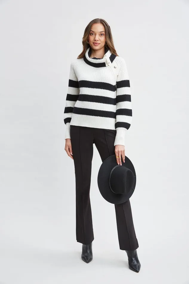 Elie Tahari Cashmere Stripe Sweater Sky Whitenoir Women Tops
