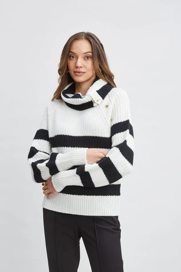 Elie Tahari Cashmere Stripe Sweater Sky Whitenoir Women Tops
