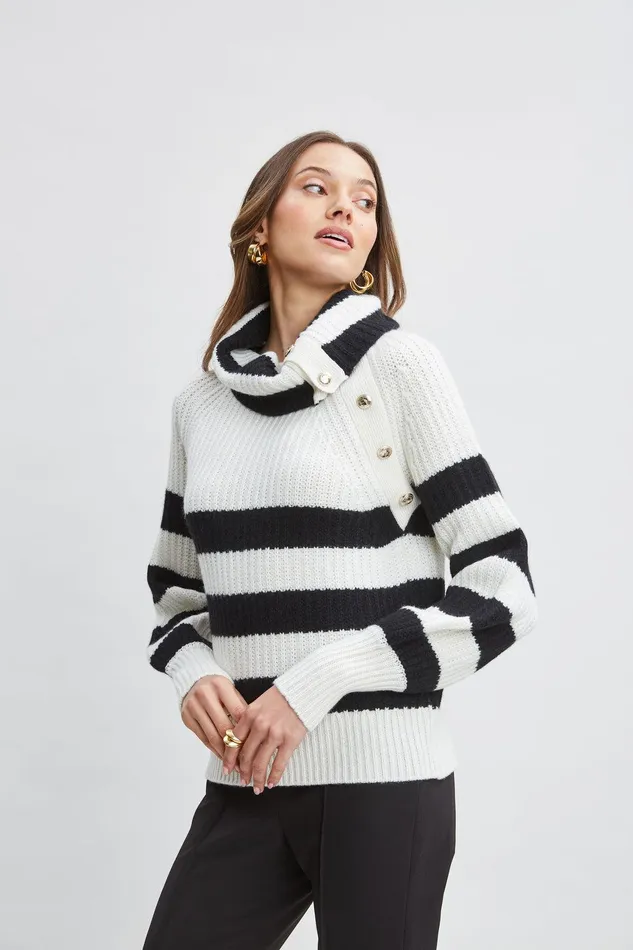 Elie Tahari Cashmere Stripe Sweater Sky Whitenoir Women Tops