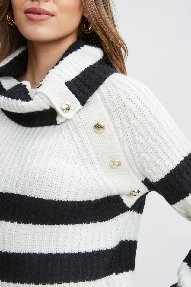 Elie Tahari Cashmere Stripe Sweater Sky Whitenoir Women Tops