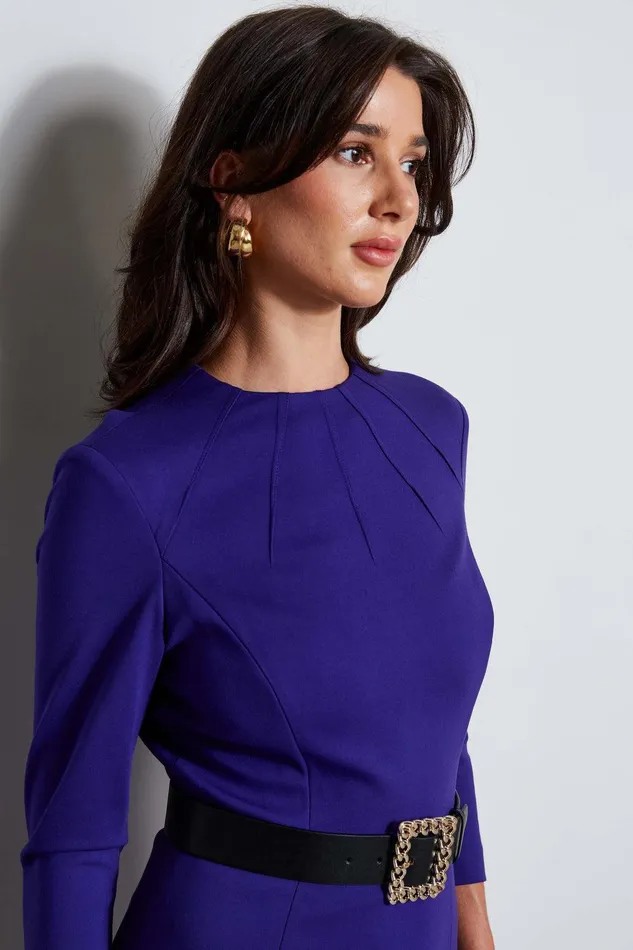 Elie Tahari Chain Belt Dart Dress Grape Women Dresses and Jumpsuits