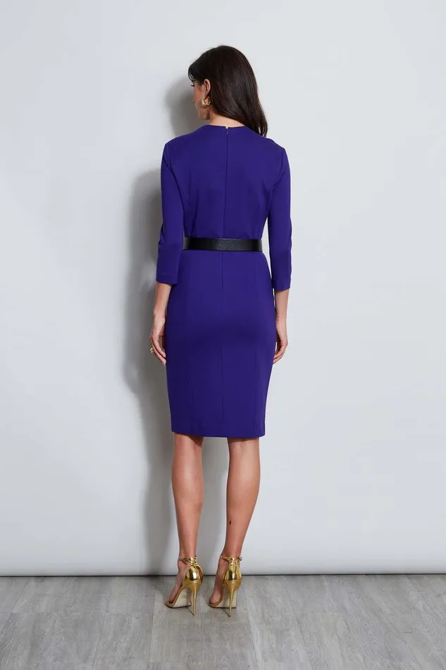 Elie Tahari Chain Belt Dart Dress Grape Women Dresses and Jumpsuits