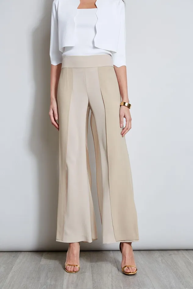 Elie Tahari Chiffon Panel Pant Island Sand Women Bottoms