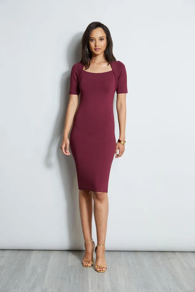 Elie Tahari Contour Sweater Dress Cranberry Women Dresses and Jumpsuits