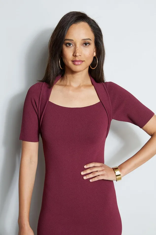 Elie Tahari Contour Sweater Dress Cranberry Women Dresses and Jumpsuits