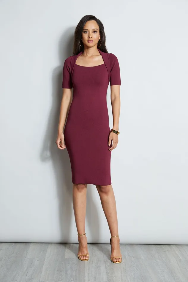 Elie Tahari Contour Sweater Dress Cranberry Women Dresses and Jumpsuits