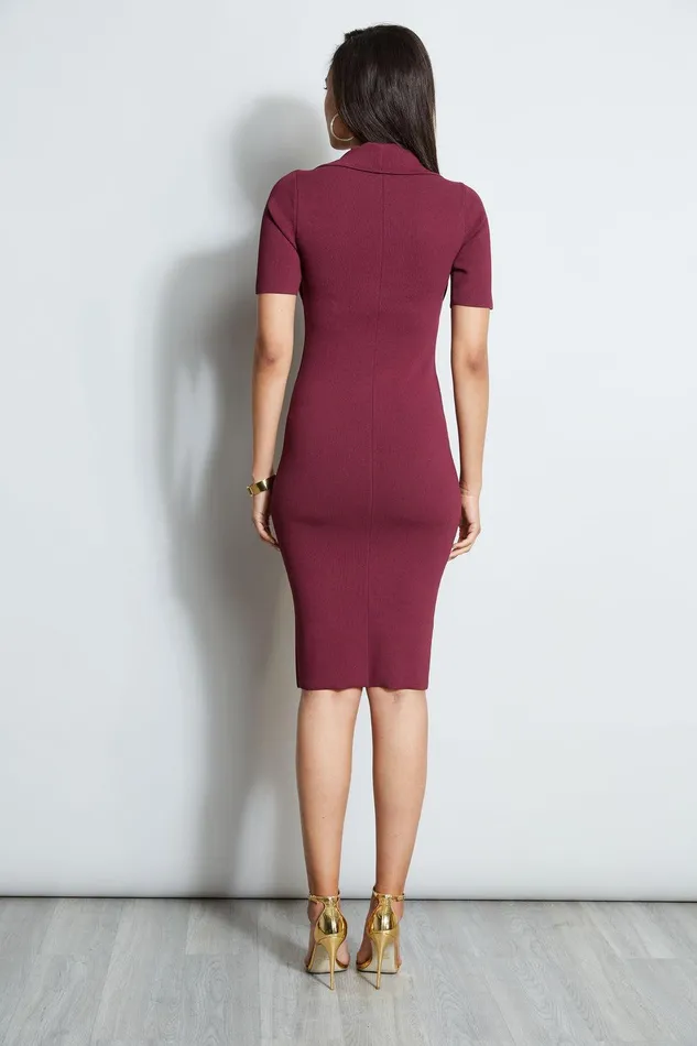 Elie Tahari Contour Sweater Dress Cranberry Women Dresses and Jumpsuits