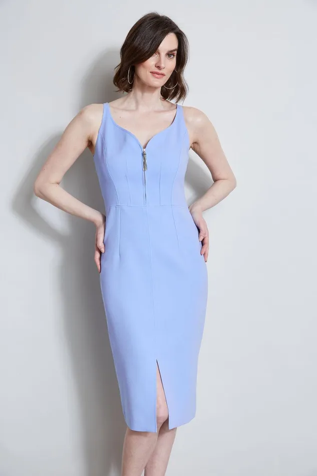 Elie Tahari Contour Zip Dress Horizon Blue Women Dresses and Jumpsuits