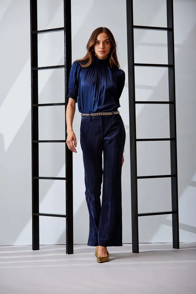 Elie Tahari Corduroy Fit and Flare Pant Galaxy Navy Women Suiting
