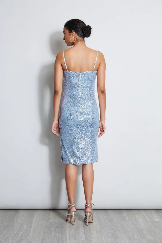 Elie Tahari Cowl Neck Sequin Dress Crystal Blue Women Dresses and Jumpsuits