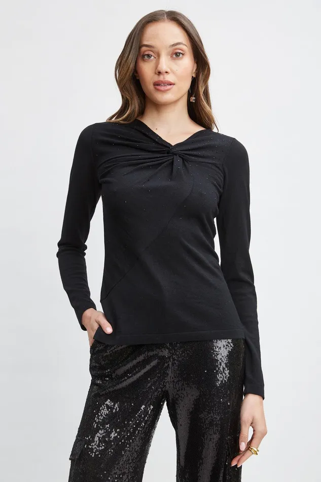 Elie Tahari Crystal Knot Wool Sweater Black Women Tops