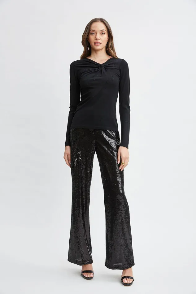 Elie Tahari Crystal Knot Wool Sweater Black Women Tops