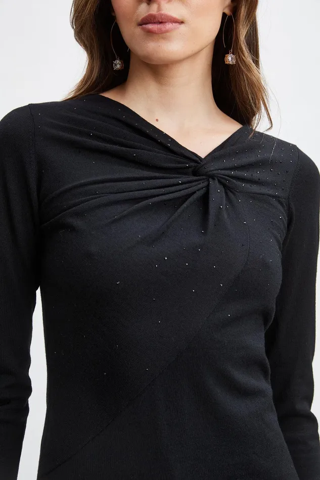 Elie Tahari Crystal Knot Wool Sweater Black Women Tops